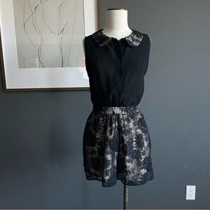 Alice + Olivia Talitha Black Lace Romper • Peter Pan Collar • Low-Back Detail